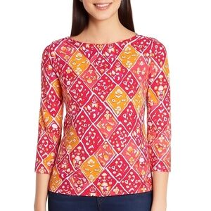J. McLaughlin Catalina Cloth Pink Orange Floral Diamond Print Top Size XS